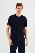 Erkek 3'lü Bisiklet Yaka T-shirt %100 Pamuk Nakış Detaylı Basic Siyah-Beyaz-Lacivert Tişört