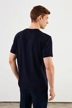 Erkek 3'lü Bisiklet Yaka T-shirt %100 Pamuk Nakış Detaylı Basic Siyah-Beyaz-Lacivert Tişört