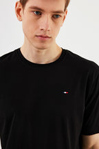 Erkek Bisiklet Yaka T-shirt %100 Pamuk Nakış Detaylı Basic Siyah Tişört