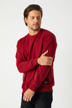 Erkek Bordo Basic Bisiklet Yaka Regular Fit Normal Kesim 2 İplik Sweatshirt