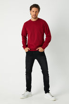 Erkek Bordo Basic Bisiklet Yaka Regular Fit Normal Kesim 2 İplik Sweatshirt