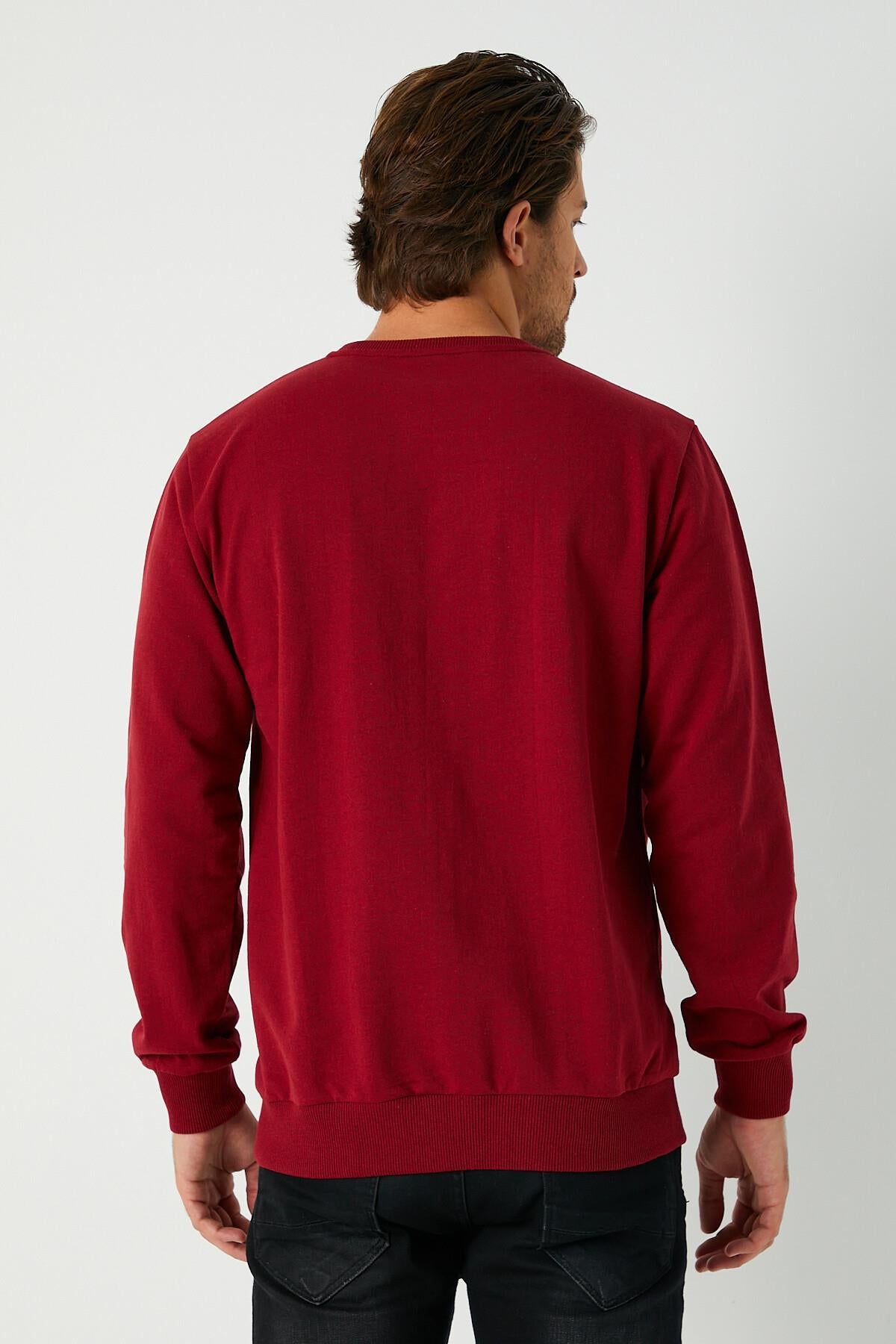Erkek Bordo Basic Bisiklet Yaka Regular Fit Normal Kesim 2 İplik Sweatshirt
