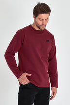 Erkek Bordo Çift Bisiklet Yaka Baskı Detaylı Standart Rahat Kesim Sweatshirt CMRE72