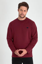 Erkek Bordo Çift Bisiklet Yaka Baskı Detaylı Standart Rahat Kesim Sweatshirt CMRE72