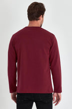 Erkek Bordo Çift Bisiklet Yaka Baskı Detaylı Standart Rahat Kesim Sweatshirt CMRE72