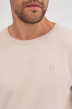 Erkek Bej Standart Fit Normal Kesim Pamuklu Basic Bisiklet Yaka Sweatshirt