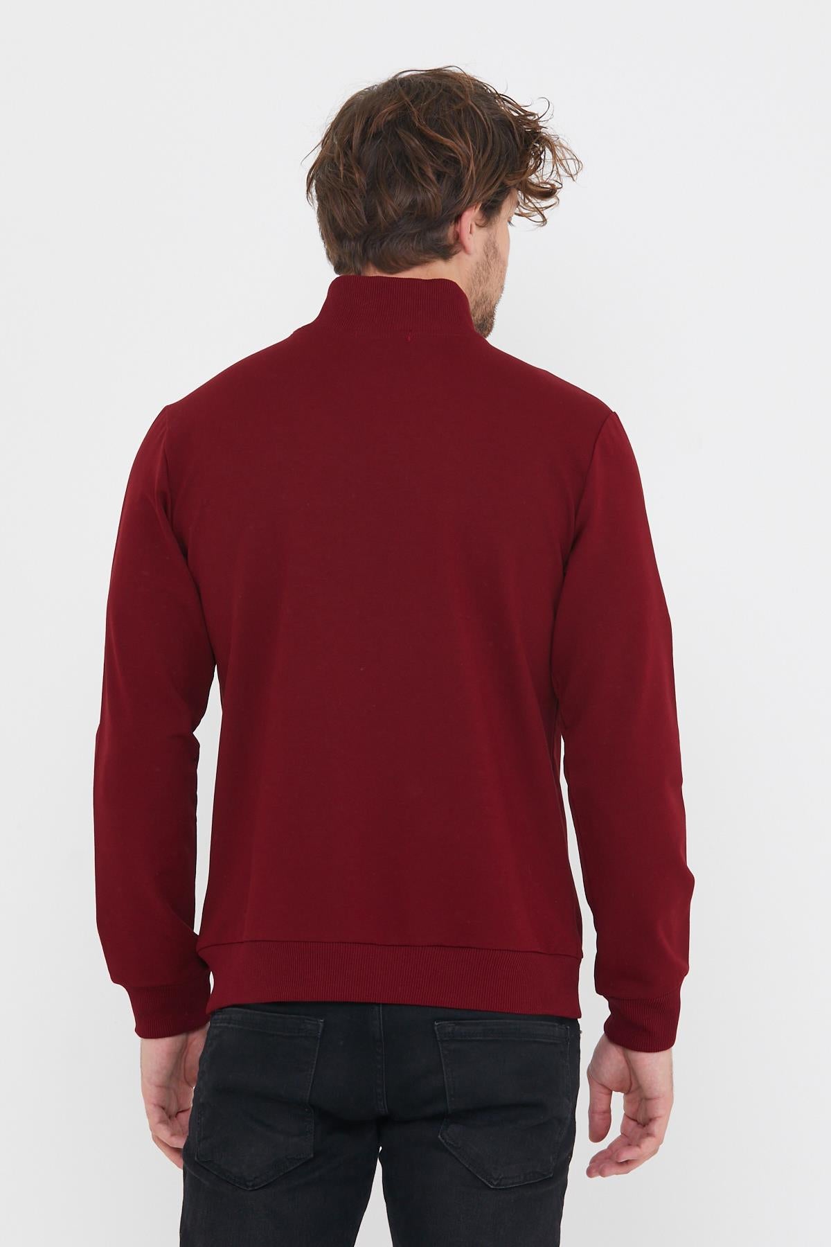 Erkek Bordo Uzun Kollu Önü Fermuarlı Hırka CMRE8293