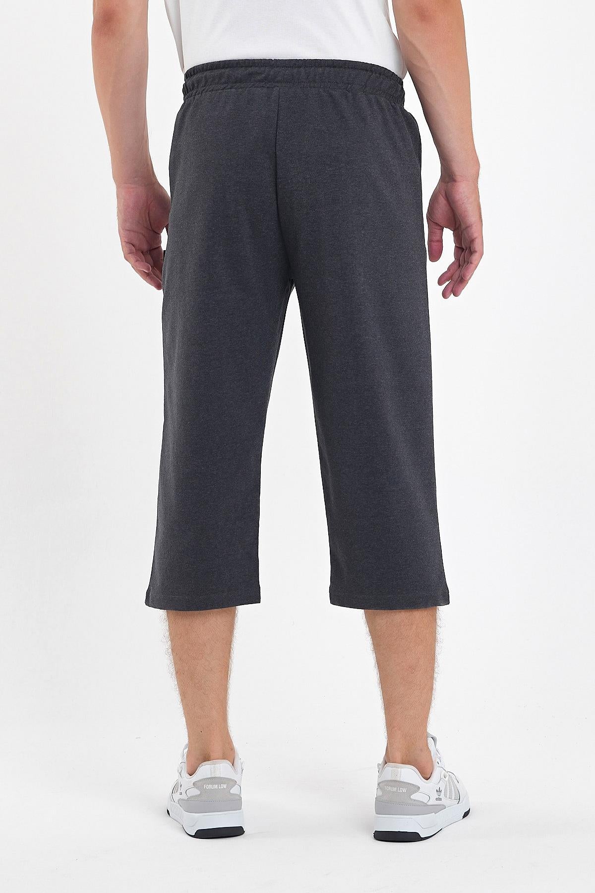 Erkek Cepleri Fermuarlı Antrasit Bermuda Diz Altı Kapri Beli Ayarlanabilir Lastikli Uzun Şort