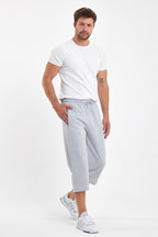 Erkek Cepleri Fermuarlı Gri Bermuda Diz Altı Kapri Beli Ayarlanabilir Lastikli Uzun Şort