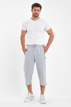 Erkek Cepleri Fermuarlı Gri Bermuda Diz Altı Kapri Beli Ayarlanabilir Lastikli Uzun Şort