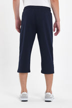 Erkek Cepleri Fermuarlı Lacivert Bermuda Diz Altı Kapri Beli Ayarlanabilir Lastikli Uzun Şort