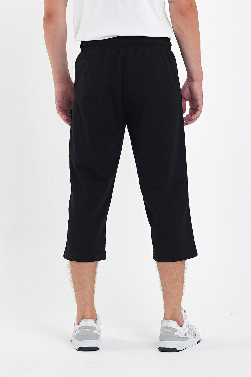 Erkek Cepleri Fermuarlı Siyah Bermuda Diz Altı Kapri Beli Ayarlanabilir Lastikli Uzun Şort