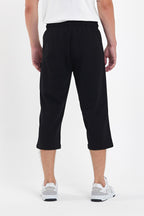 Erkek Cepleri Fermuarlı Siyah Bermuda Diz Altı Kapri Beli Ayarlanabilir Lastikli Uzun Şort