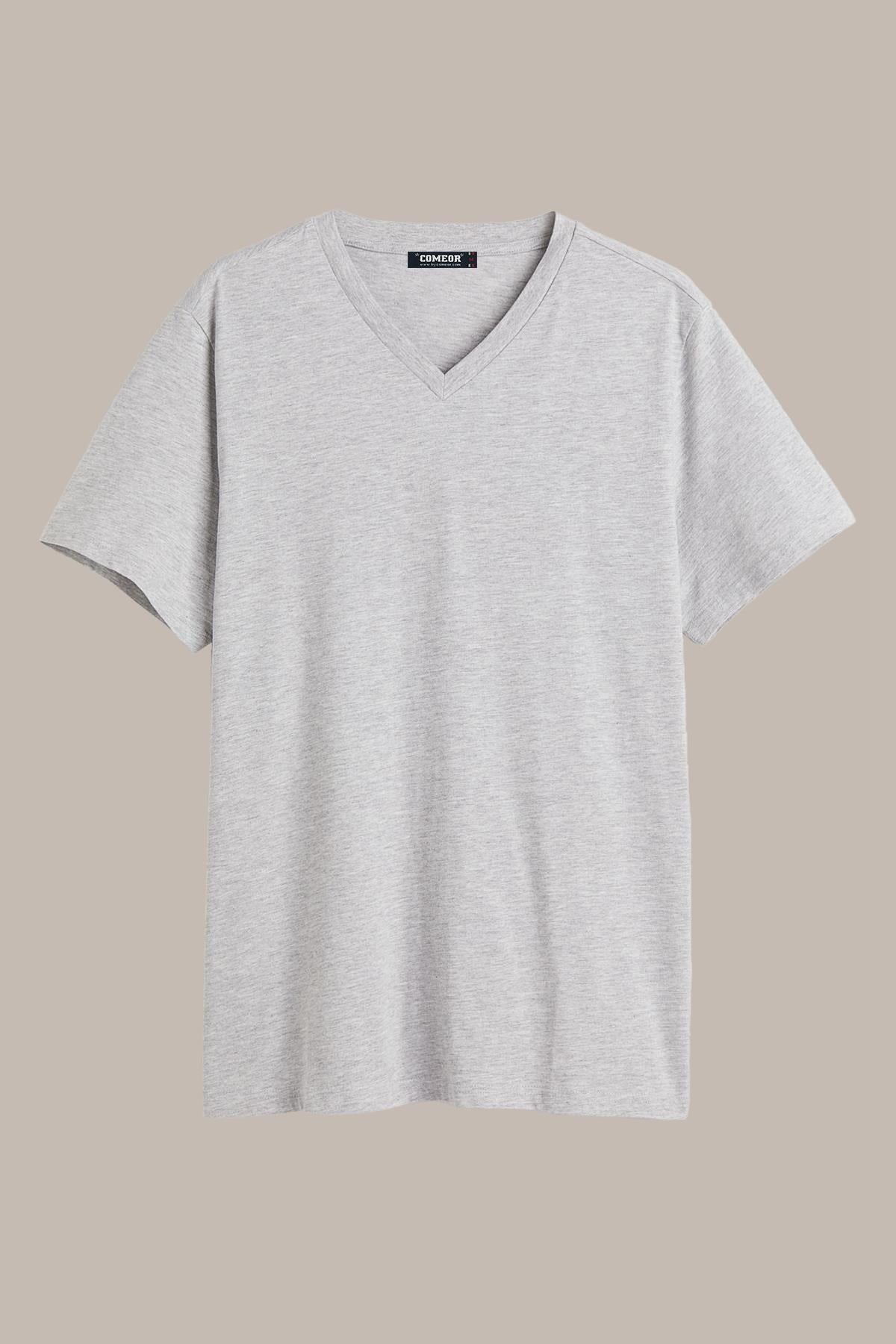 Erkek Çok Renkli T- Shirt Regular Fit Rahat Kesim V Yaka 4'lü Basic Tişört Paketi CMREOV36-4