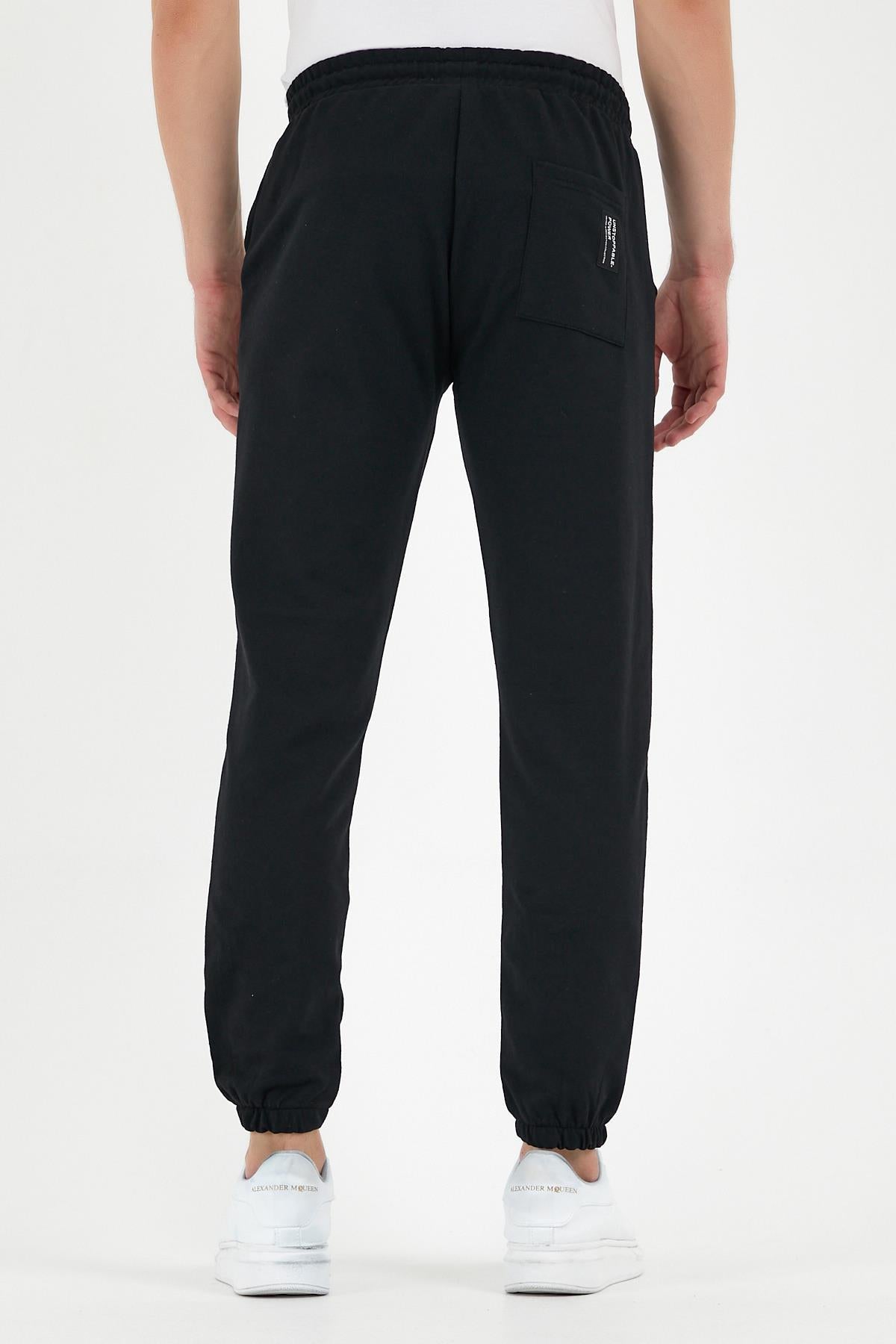 Erkek Eşofman Altı Etiketli Arka ve Yan Cepli Regular Fit Lastik Paça