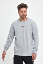 Erkek Gri Bisiklet Yaka Nakış Detaylı Regular Fit Sweatshirt CMRE71-GRİ