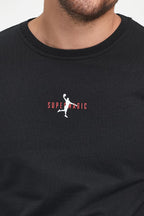 Erkek Siyah Bisiklet Yaka Nakış Detaylı Regular Fit Sweatshirt