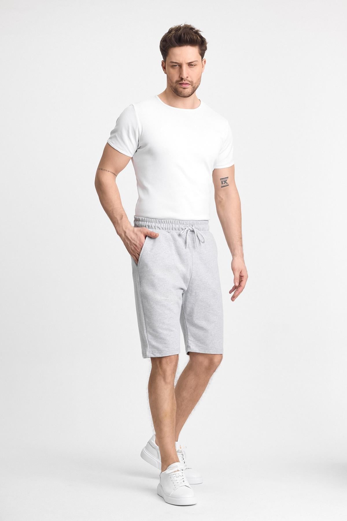 Erkek Gri Şort - Yan Cepli Beli Lastikli Regular Fit Rahat Kesim
