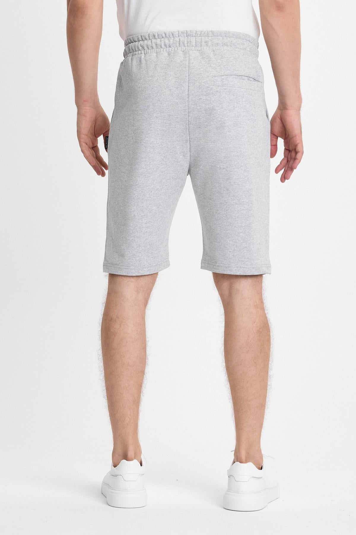 Erkek Gri Şort - Yan Cepli Beli Lastikli Regular Fit Rahat Kesim