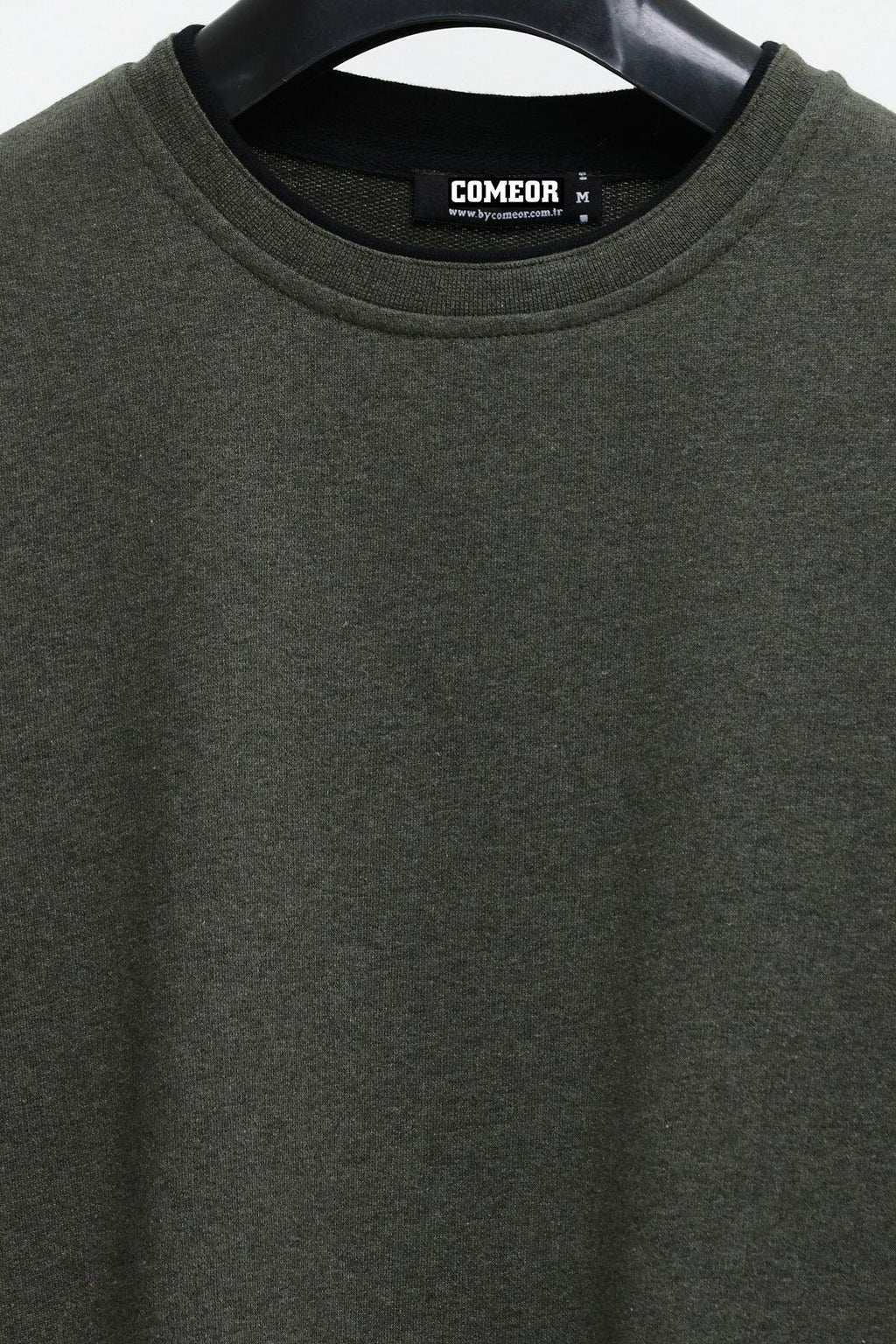 Erkek Haki Çift Bisiklet Yaka Baskı Detaylı Standart Rahat Kesim Sweatshirt