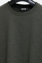 Erkek Haki Çift Bisiklet Yaka Baskı Detaylı Standart Rahat Kesim Sweatshirt