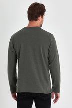 Erkek Haki Çift Bisiklet Yaka Baskı Detaylı Standart Rahat Kesim Sweatshirt