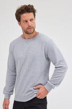 Erkek Gri Fit Normal Kesim Pamuklu Basic Bisiklet Yaka Sweatshirt