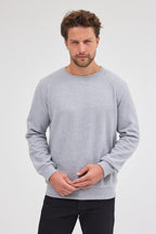 Erkek Gri Fit Normal Kesim Pamuklu Basic Bisiklet Yaka Sweatshirt