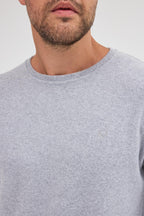 Erkek Gri Fit Normal Kesim Pamuklu Basic Bisiklet Yaka Sweatshirt