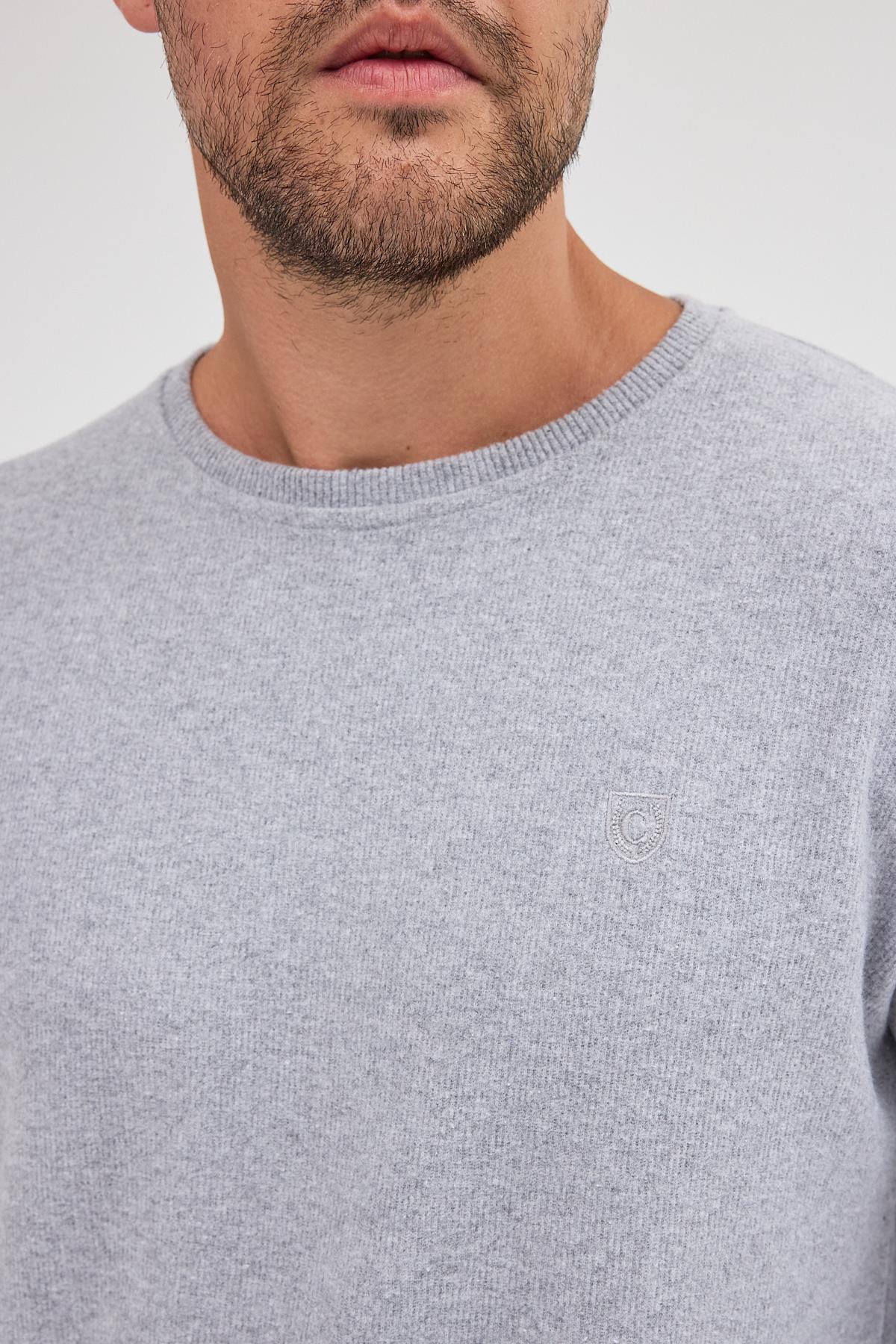 Erkek Gri Fit Normal Kesim Pamuklu Basic Bisiklet Yaka Sweatshirt