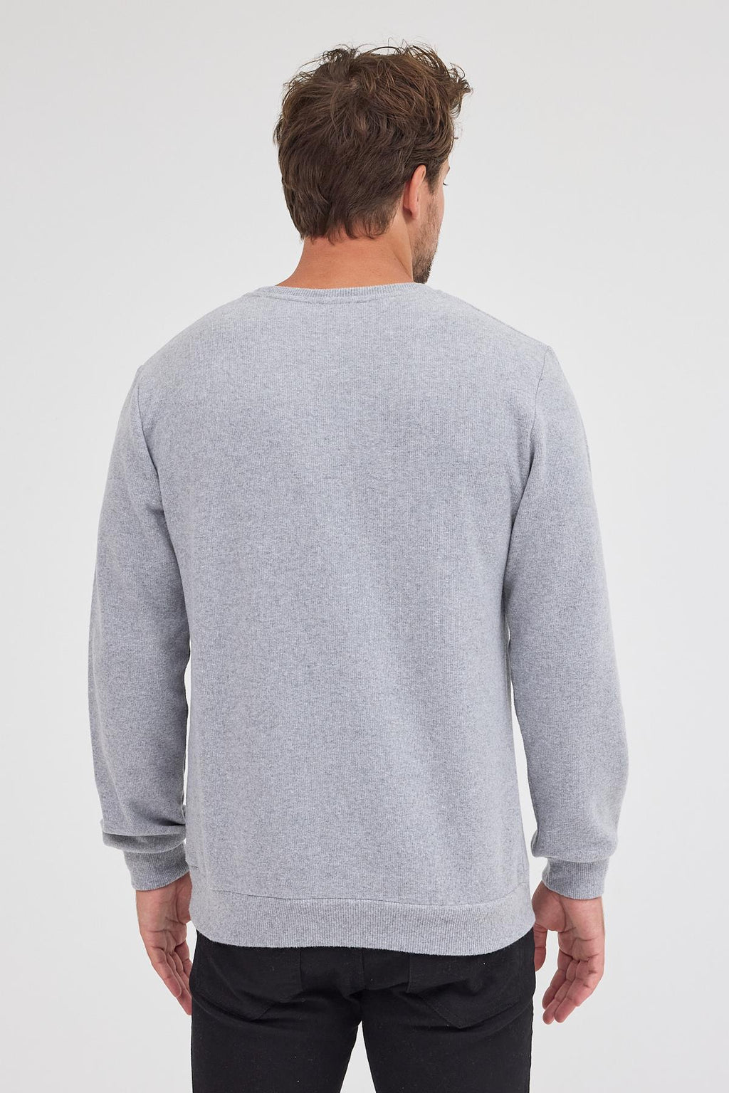 Erkek Gri Fit Normal Kesim Pamuklu Basic Bisiklet Yaka Sweatshirt