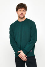 Erkek Koyu Yeşil Basic Bisiklet Yaka Regular Fit Normal Kesim 2 İplik Sweatshirt