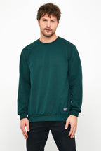 Erkek Koyu Yeşil Basic Bisiklet Yaka Regular Fit Normal Kesim 2 İplik Sweatshirt