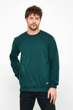 Erkek Koyu Yeşil Basic Bisiklet Yaka Regular Fit Normal Kesim 2 İplik Sweatshirt