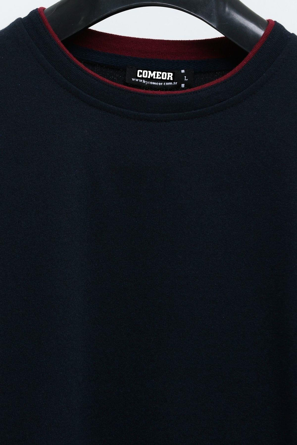 Erkek Lacivert Çift Bisiklet Yaka Baskı Detaylı Standart Rahat Kesim Sweatshirt