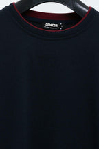 Erkek Lacivert Çift Bisiklet Yaka Baskı Detaylı Standart Rahat Kesim Sweatshirt