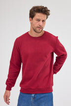 Erkek Bordo Standart Fit Normal Kesim Pamuklu Basic Bisiklet Yaka Sweatshirt