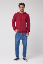 Erkek Bordo Standart Fit Normal Kesim Pamuklu Basic Bisiklet Yaka Sweatshirt