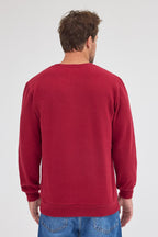 Erkek Bordo Standart Fit Normal Kesim Pamuklu Basic Bisiklet Yaka Sweatshirt