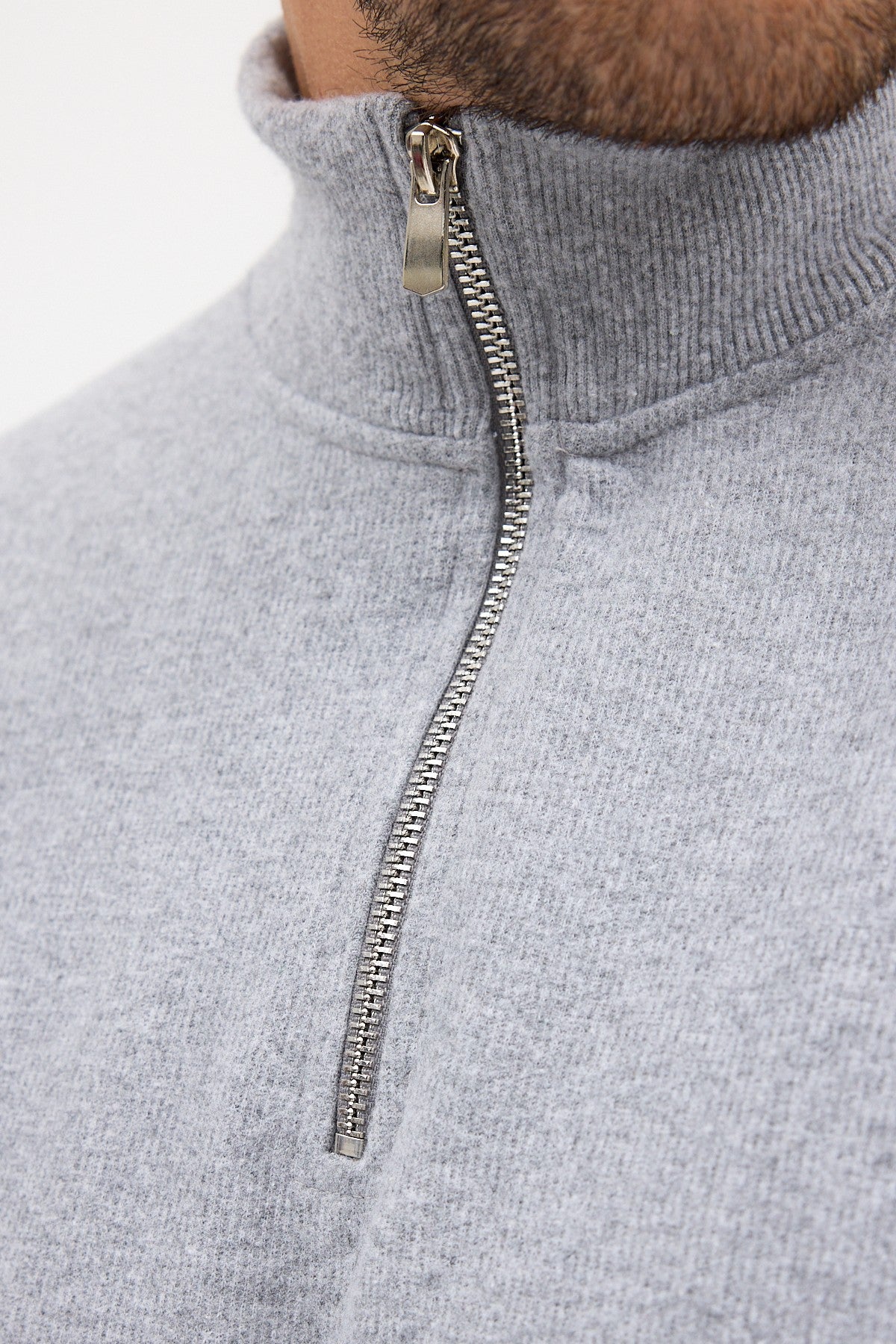 Erkek Gri Standart Fit Normal Kesim Pamuklu Yarım Fermuarlı Dik Yaka Pamuklu Sweatshirt