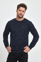 Erkek Lacivert Bisiklet Yaka Nakış Detaylı Regular Fit Sweatshirt