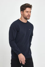 Erkek Lacivert Bisiklet Yaka Nakış Detaylı Regular Fit Sweatshirt