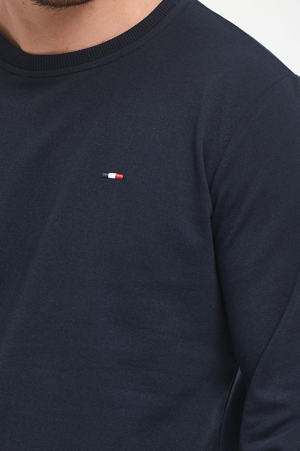 Erkek Lacivert Bisiklet Yaka Nakış Detaylı Regular Fit Sweatshirt