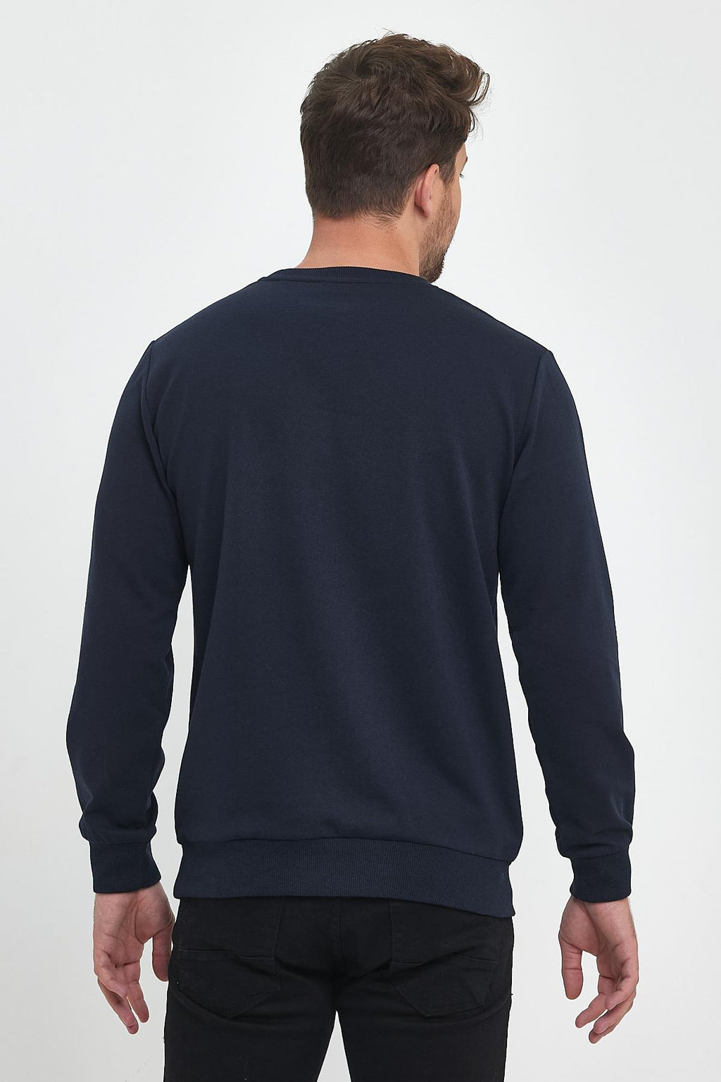 Erkek Lacivert Bisiklet Yaka Nakış Detaylı Regular Fit Sweatshirt