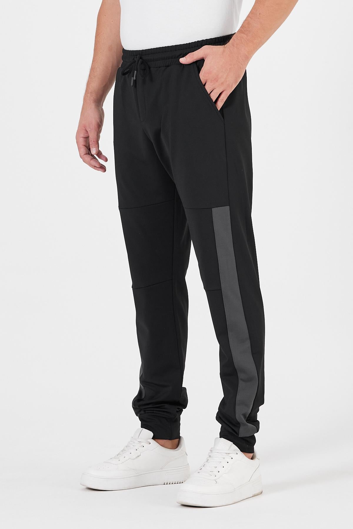 Erkek Siyah-Antrasit Standart Fit Normal Kesim Paça Ribanalı Cepli Rahat Jogger 2'li Eşofman Altı CMRE101-2