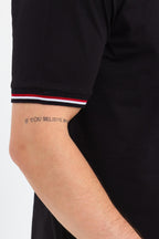 Erkek Siyah Basic Kolları Şeritli %100 Pamuk Bisiklet Yaka Regular Fit T-shirt