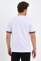 Erkek Siyah Basic Kolları Şeritli %100 Pamuk Bisiklet Yaka Regular Fit T-shirt