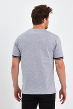 Erkek Siyah Basic Kolları Şeritli %100 Pamuk Bisiklet Yaka Regular Fit T-shirt