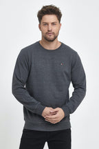 Erkek Siyah-Antrasit Bisiklet Yaka Nakış Detaylı Regular Fit 2'Li Sweatshirt