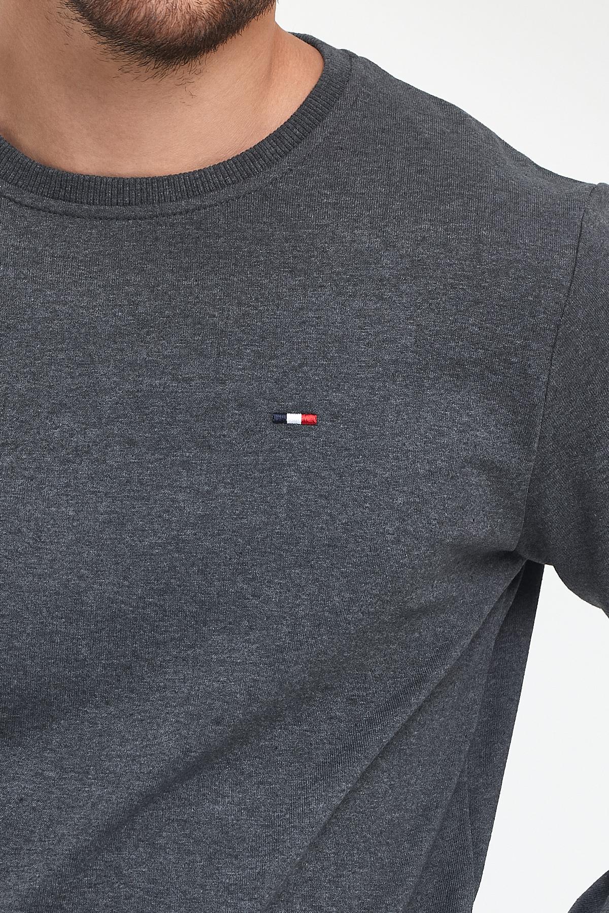 Erkek Siyah-Lacivert-Antrasit Bisiklet Yaka Nakış Detaylı Regular Fit 3'Lü Sweatshirt